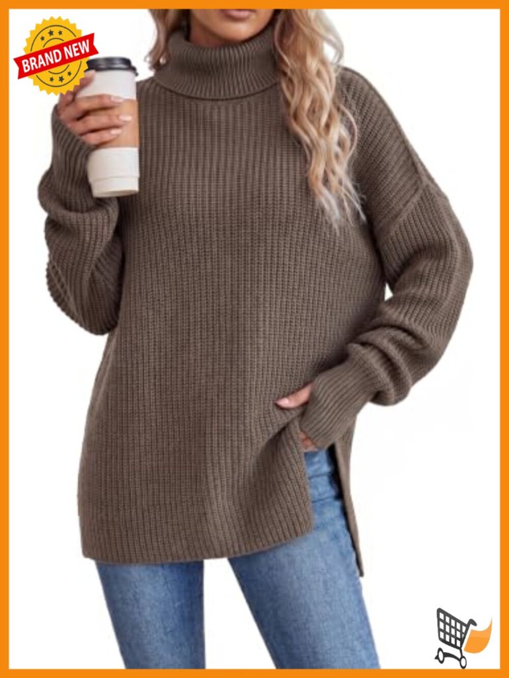 Wool Blend Oversized Turtleneck Pullover Sweater Thumbhole Cuffs